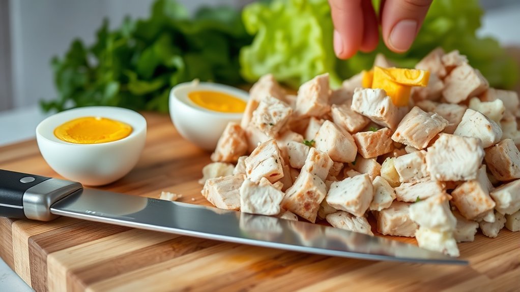 gently fold chopped eggs