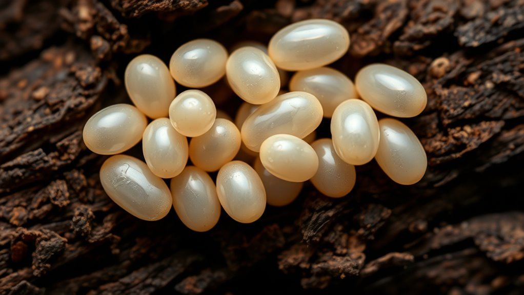 tiny shiny oval eggs