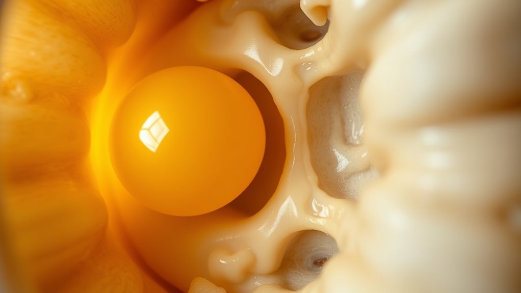 yolk enters oviduct fertilizes